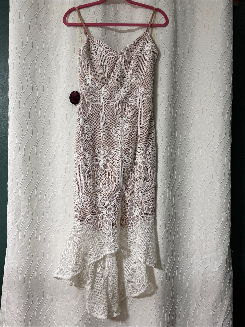 DO+BE Blush Pink Lace High-Low Dress with White Overlay
